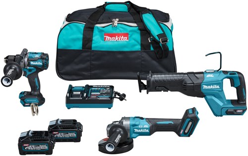 Load image into Gallery viewer, Makita dk0159g301 | combiset | 40 v max | 4,0 ah accu | snellader | df001g, ga005, jr001g | in tas
