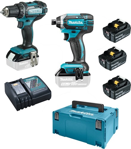 Makita dlx2127tj1 combiset - ddf482 18v boor- schroefmachine + dtd152 slagschroevendraaier 5,0 ah accu (3 st), snellader, mbox