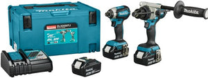 Makita dlx2550tj 18v combiset dhp492 (klop)boor- schroefmachine + dtd153 slagschroevendraaier (3x 5.0ah accu en lader) in mbox - dlx2550tj