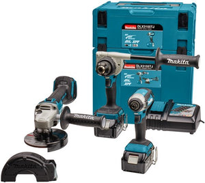 Makita dlx3155tj | lxt accu combiset 18v ddf486 + dtd153 + dga504 in mbox (2x 5.0ah accu + dc18rc snellader) - dlx3155tj