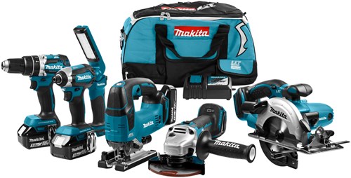 Makita dlx6082t comboset 18v li-ion met 3x 5.0ah accu's - voor (klop)boren, (slag)schroeven, zagen en slijpen - dlx6082t