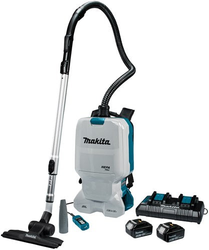 Load image into Gallery viewer, Makita dvc660pt2 2x18 v rugstofzuiger voor schoonmaak 5,0 ah accu (2 st), duo snellader, in doos - dvc660pt2
