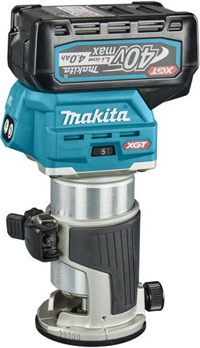 Makita rt001gm206 boven- en kantenfrees | 40 v max | 2 x 4.0 ah accu + snellader | incl. diverse voeten + geleiderail adapter | in mbox - rt001gm206