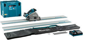 Makita sp001gu102 | 40 v max invalcirkelzaag | 165 mm | 4,0 ah accu | snellader | in mbox | met aws zender | geleiderail (2 st) | 1500 mm | koppelstripset en tas sp001gu102