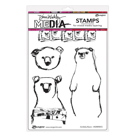 Ranger ink ranger • dina wakley media cling stamps scribbly bears 4pcs