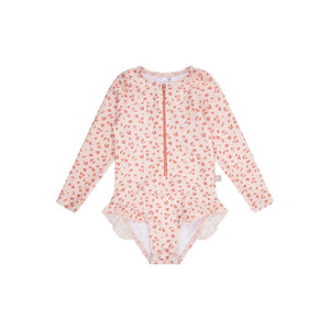 Leopard | oudroze meisjes uv badpak met lange mouwen