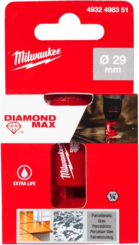 Milwaukee accessoires milwaukee boren | diamond max™ | 1 4 nat droog | 29 mm 1 4 hex - 4932498351