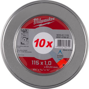 Milwaukee accessoires milwaukee cut.w pro+ scs 41 115 x 1.0 mm metalbox - 10 pcs doorslijpschijf metaal pro+ scs41 115 x 1 mm dun 10 stuks in metal box - 4932478997