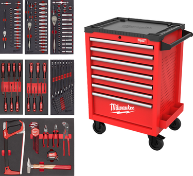 Milwaukee gereedschapswagen gevuld | toolguard™ | 27 69 cm | universele tools (131-delig) - 4932499182