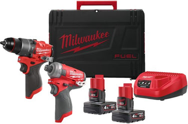 Milwaukee m12 fpp2e2-402x | fuel powerpack 12v in hd box met m12 fpd2 en m12 fqid (2x 4.0ah accu + c12 c lader) - 4933480594