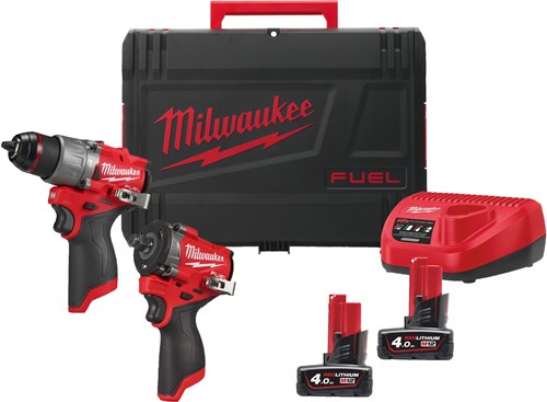 Milwaukee m12 fpp2x2-402x m12 fuel powerpack | m12 fpd2, m12 fciwf12g3, 2 x m12 b4, 1 x c12c lader, 1 x hd box - 4933498741