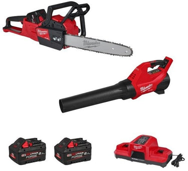 Milwaukee m18 fpp2opl13-802 accu comboset | 1x m18fchs-0 accu kettingzaag + 1x m18 fblg3-0 accu bladblazer | incl. 2 x 8,0ah m18 fb8 accu's - 4933500228