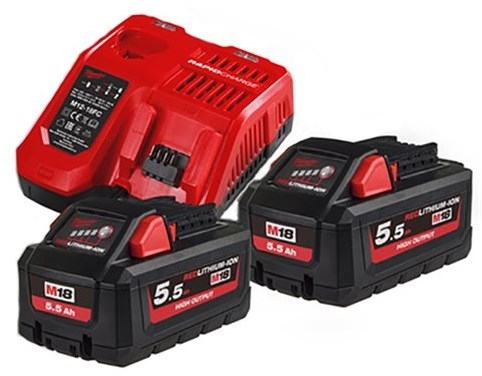 Load image into Gallery viewer, Milwaukee m18 hnrg-552 - m18 hb5 duo pack 18v 5.5ah high output + lader m12-18fc
