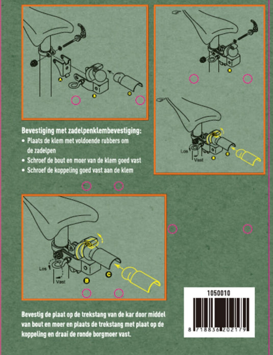 Mirage fietskarkoppeling zadelpen bevestiging, zilver, 22~24mm