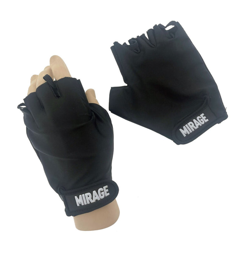 Load image into Gallery viewer, Mirage Lycra handschoen maat s gel zwart korte vinger op kaart
