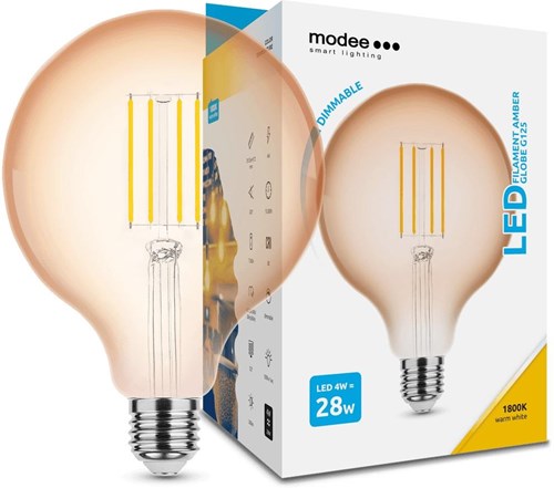 Chargez l'image dans la visionneuse de la galerie, Enzo modee led globe g125 e27 4-28w 1800k filament amber dimbaar - led7490
