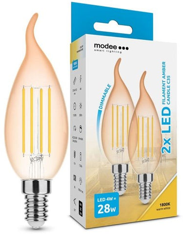 Enzo modee led tipkaars e14 4-28w 1800k filament amber dimbaar 2-pack - led7408