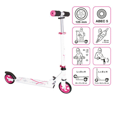 Muuwmi 2-wiel Kinderstep Opvouwbaar Voetrem Wit Roze