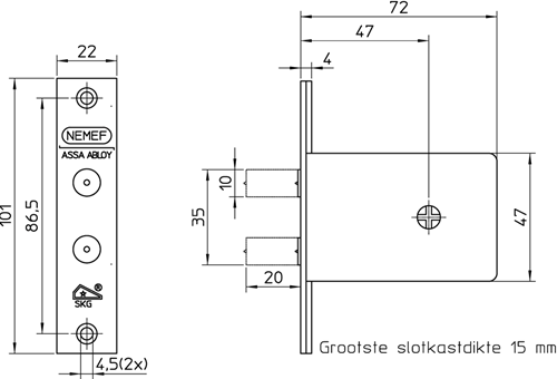 Cargue la imagen en el visor de la galería, Nemef 1008 veiligheidsbijzetslot | skg* | dm47mm | 22x101mm rechthoekig | set van 3 stuks | gelijksluitend | dr 1+2+3+4 - 9100800453
