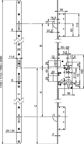 Afbeelding laden in galerijviewer, Nemef 5040 veiligheidsmeerpuntssluiting | cilinderbediend | skg*** | dm65mm | pc72mm | voorplaat staal verzinkt 20x1772mm afgerond| dr 1+3 2+4 - a000308701
