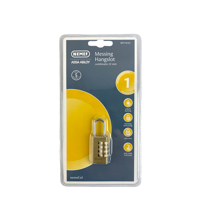 Afbeelding laden in galerijviewer, Nemef messing hangslot combinatie 22mm
