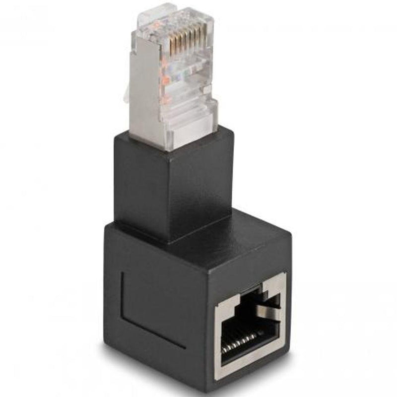Load image into Gallery viewer, Delock rj45 plug to rj45 jack adapter cat.6a 90° downwards angled (zwart)
