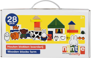 Bambolino nijntje houten blokken boerderij - 28 delig peuter speelset met boerderijdieren, bouwblokken - educatief speelgoed cadeau tip - vanaf 2 jaar - toys
