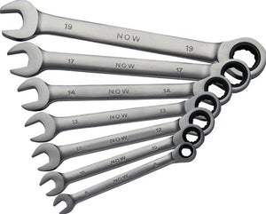 Now ratel-ring-steeksleutelset | 7-delig sleutelwijdtes 8-19 mm | recht | 1 stuk - 4000802070 - 4000802070