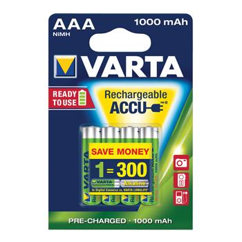 Varta hr03 nimh aaa oplaadbare batterij (4 stuks)