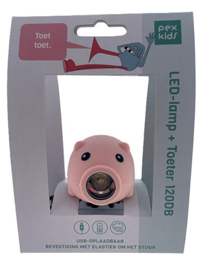Pexkids fietstoeter varken met led lamp usb roze