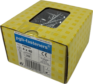 Pgb-europe pgb-fasteners | spaanplaatschroef ø 4,0x40 mm pozidrive pz2 - voldraad verzinkt | 200 st - pgwvzv001004000403
