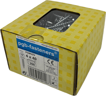 Pgb-europe pgb-fasteners | spaanplaatschroef ø 4,0x40 mm pozidrive pz2 - voldraad verzinkt | 200 st - pgwvzv001004000403