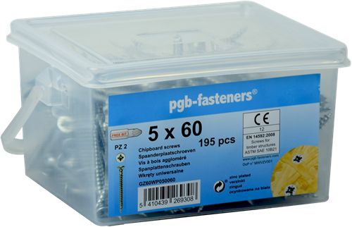 Pgb-europe pgb-fasteners | spaanplaatschroefvzk ø 4x40 zn emmer 455 | 455 st - gz60wp040040