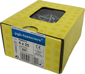 Pgb-europe pgb-fasteners universele spaanplaatschroef vk-t voldraad verzonken kop ø4,0x25 zn tx20 | 200 st | pgwvtv001004000253