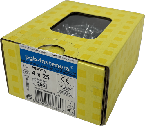Load image into Gallery viewer, Pgb-europe pgb-fasteners universele spaanplaatschroef vk-t voldraad verzonken kop ø4,0x25 zn tx20 | 200 st | pgwvtv001004000253
