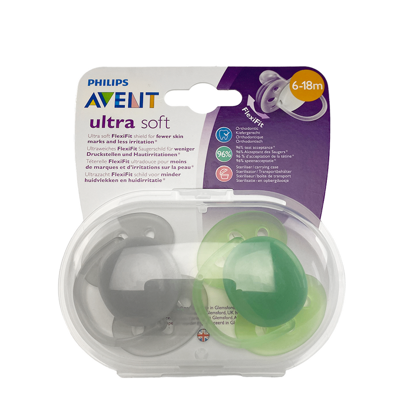 Laden Sie das Bild in Galerie -Viewer, Philips fopspeen avent ultra soft grijs groen 2 stuks
