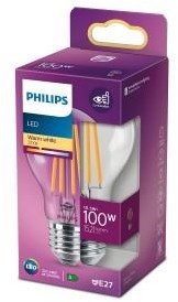 Philips led lamp transparant - 100 w - e27 - warmwit licht