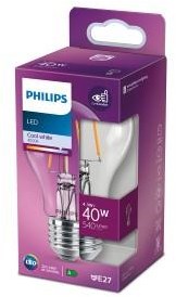 ギャラリービューアに画像をロードする, Philips led lamp - standaard lampvorm met e27 fitting - warmwit licht: 2700k - 40w - helder glas

