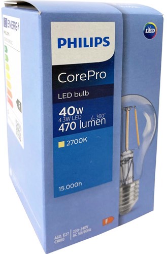 Philips led gls e27 4,3-40w 2700k filament helder - led3775
