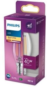 ギャラリービューアに画像をロードする, Philips led lamp - kaarslamp met e14 fitting - warmwit licht: 2700k - 40w - helder glas
