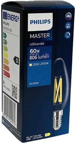 ギャラリービューアに画像をロードする, Philips led kaars e14 5,9-60w filament helder dimtone - led3718
