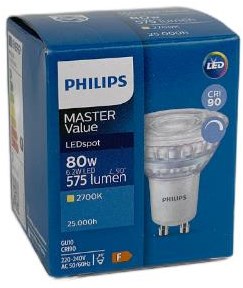 ギャラリービューアに画像をロードする, Philips led spot gu10 6,2-80w 2700k dimbaar - led3452
