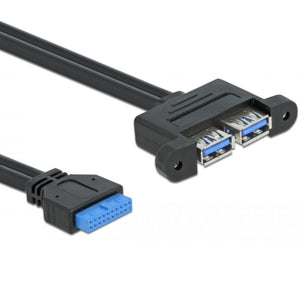 Delock usb 3.0 pin header female > 2x usb-a 3.0 female parallel kabel (zwart, 0,45 meter)
