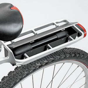 Pletscher zadelpendrager orion met opbergbox qr alu zilver