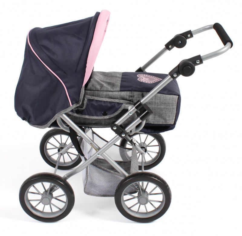 Load image into Gallery viewer, Bayer chic poppenwagen leni combi (donkerblauw met hartje)
