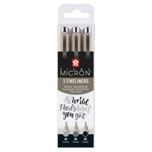 Sakura • pigma micron 05 fineliner set zwart grijs 3pcs
