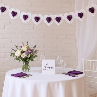 Slinger heart papier wit paars 4 m | 24 stuks