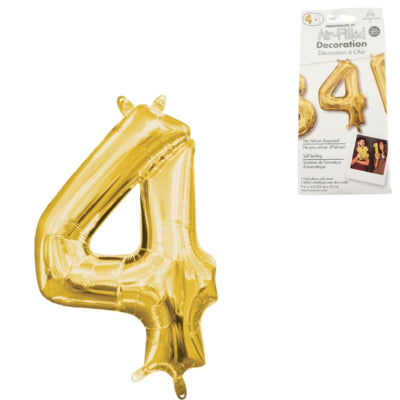Load image into Gallery viewer, Amscan folie ballon cijfer 4 goudkleurig 22 cm x 35 cm | 40 stuks
