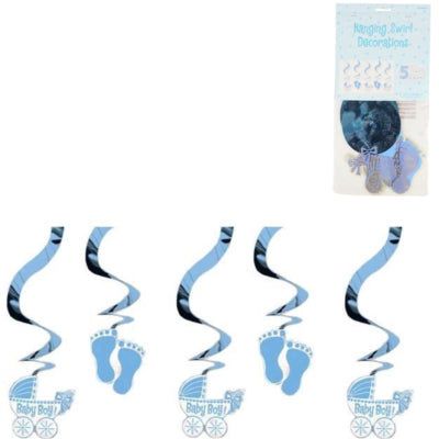 Afbeelding laden in galerijviewer, Amscan spiraal hanger baby boy folie 61 cm set van 5 | 24 stuks

