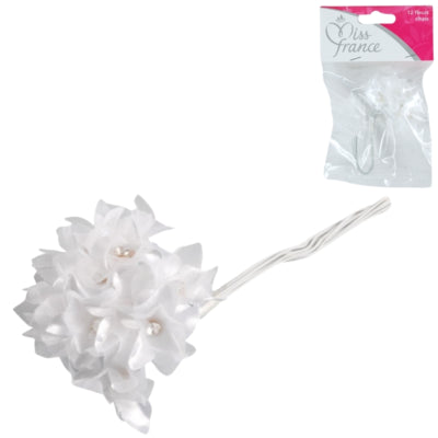 Load image into Gallery viewer, Miss france satijnen bloemen met strass wit 13 cm 12 stuks | 24 stuks
